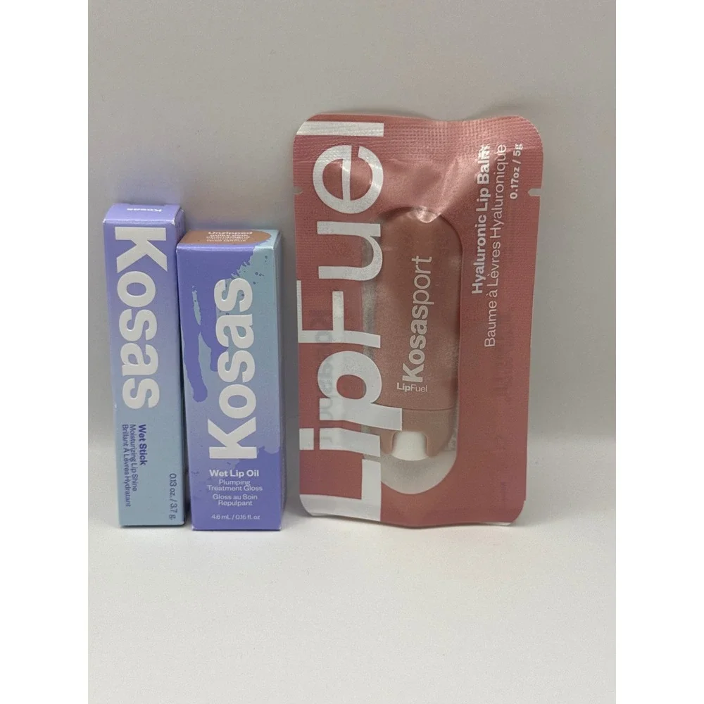 Kosas Your Lips But Glowier Trio Wet Lip Oil Wet Stick LipFuel Full Size Set NEW